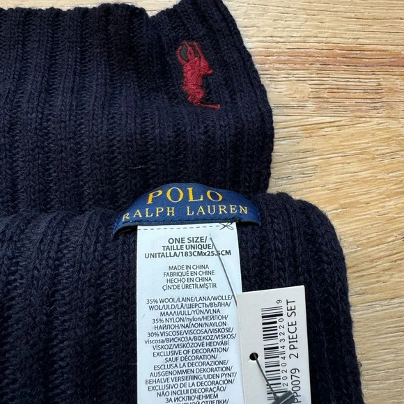 🔥NEW🔥Polo Ralph Lauren beanie scarf navy wool blend set street wear price firm!